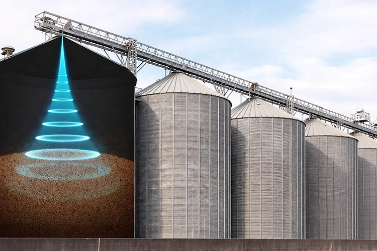 Ultrasonic sensors are used for warehouse material level detection